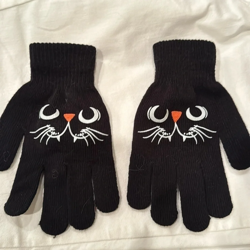 Black Cat Halloween adult  OS mittens